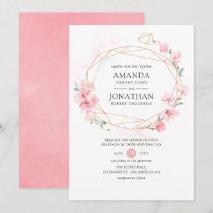 Invitation Mariage géométrique de printemps à fleurs de ceris