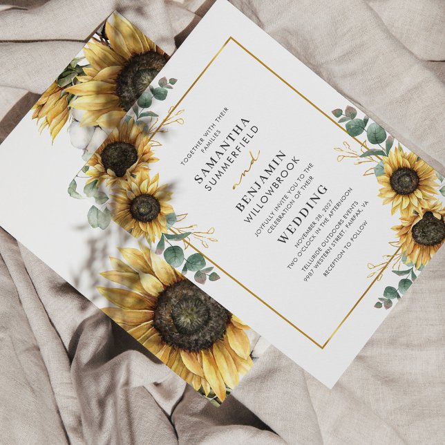 Invitation Mariage géométrique de tournesol floral Eucalyptus (Créateur téléchargé)