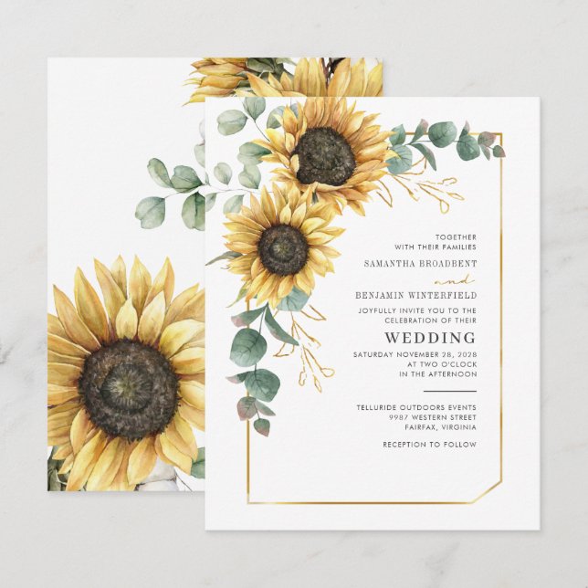 Invitation Mariage géométrique de tournesol moderne (Devant / Derrière)