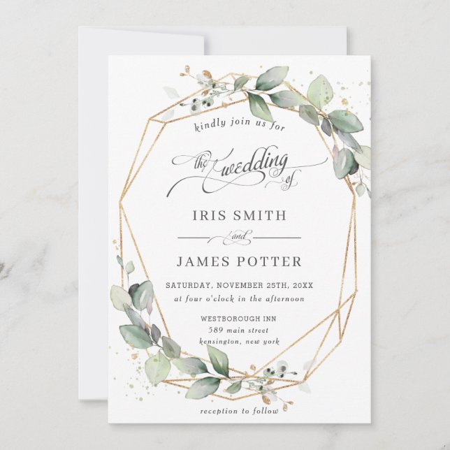 Invitation Mariage géométrique de verdure moderne et chic (Devant)