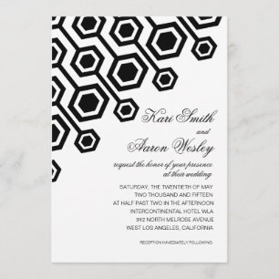 Invitation Mariage géométrique diagonal  noir et blanc