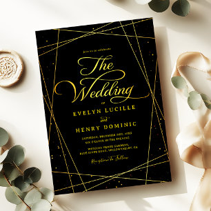 Invitation Mariage géométrique doré Luxe cravate noire