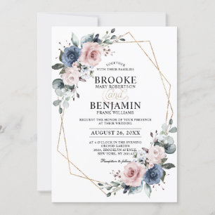 Invitation Mariage géométrique Dusty Blue Mauve Eucalyptus