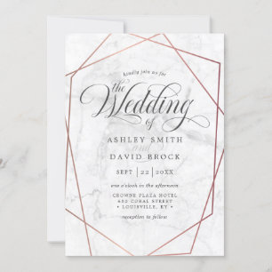 Invitation Mariage Géométrique Élégant Rose Gold Marbre