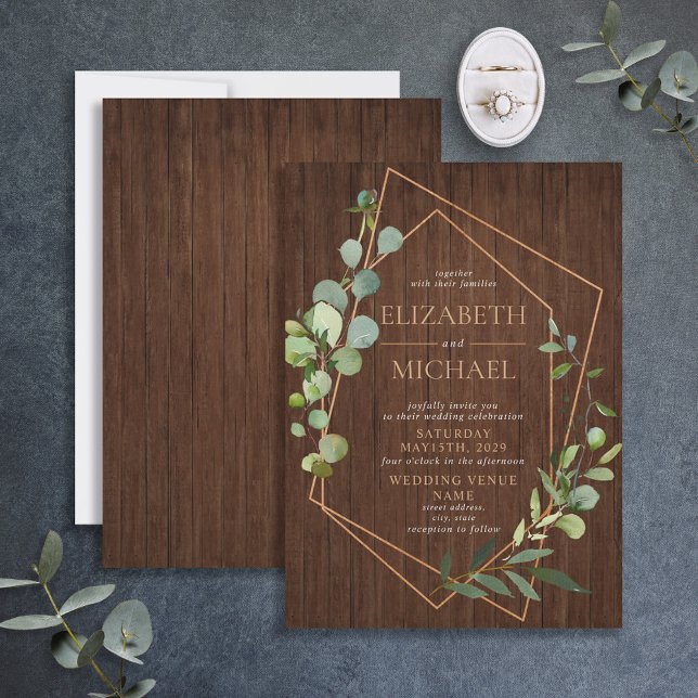 Invitation Mariage géométrique en bois de cuivre rustique Euc (Créateur téléchargé)
