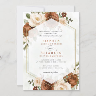 Invitation Mariage géométrique en or de la laiterie fleurie
