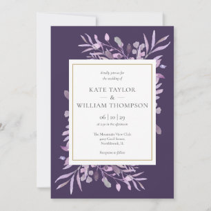 Invitation Mariage géométrique en or de lime violet