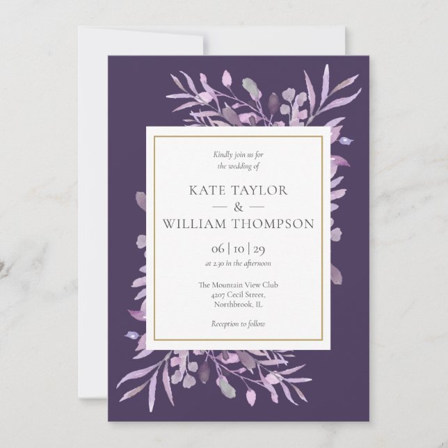 Invitation Mariage géométrique en or de lime violet (Devant)
