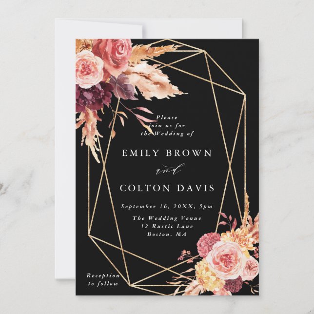 Invitation Mariage géométrique en terre cuite noire (Devant)
