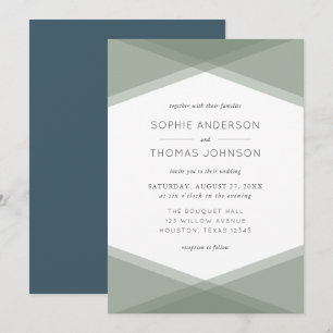 Invitation Mariage géométrique et  d'ardoise bleue