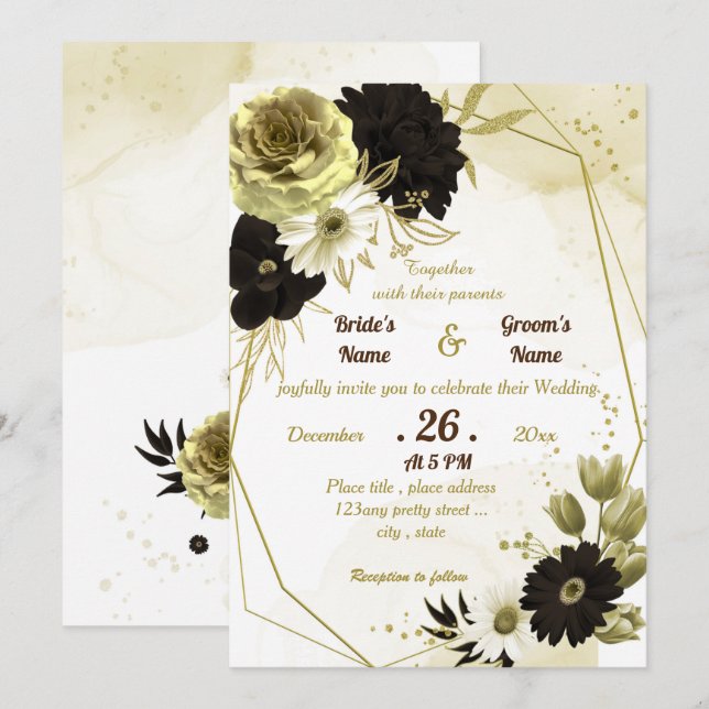Invitation mariage géométrique Extraordinaire en ivoire brun  (Devant / Derrière)