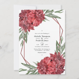 Invitation Mariage Géométrique Fleurs Burgundy et Blanc