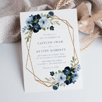 Mariage géométrique floral bleu clair et marine