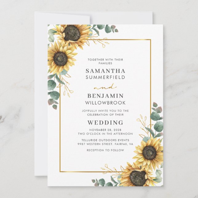 Invitation Mariage géométrique floral de tournesol Eucalyptus (Devant)