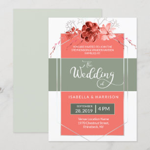 Invitation Mariage géométrique floral moderne de Coral Sage 2