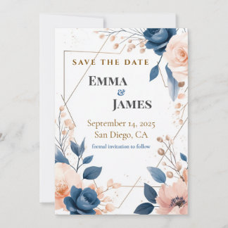 Invitation Mariage géométrique floral moderne Enregistrer la 