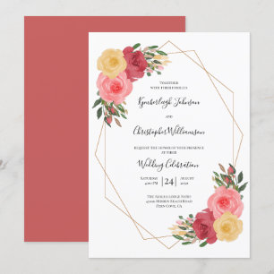 Invitation Mariage géométrique floral Rose poussiéreux