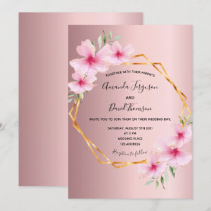 Invitation Mariage géométrique floral rose vif