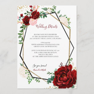 Invitation Mariage géométrique Gold et Merlot moderne Inserti