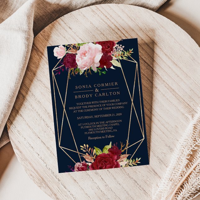 Invitation Mariage géométrique Gold et Red Tropical (Créateur téléchargé)