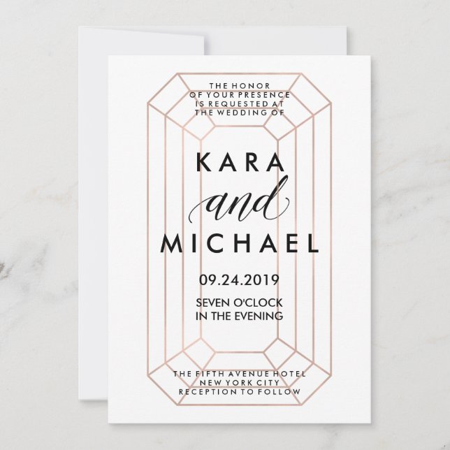 Invitation Mariage géométrique moderne de forme diamant coupé (Devant)