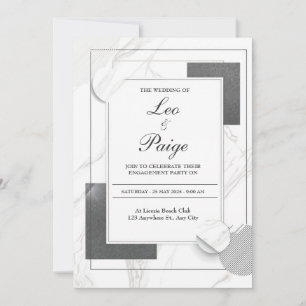 Invitation Mariage Géométrique Moderne en Marbre Noir Abstrai