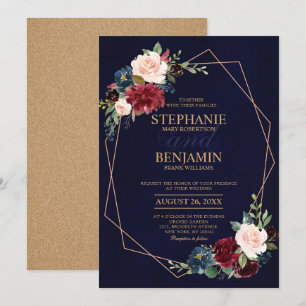 Invitation Mariage géométrique moderne Floral de la Marine Ro