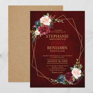 Invitation Mariage géométrique moderne Floral de la Marine Ro