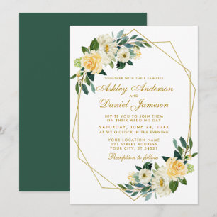 Invitation Mariage géométrique moderne Floral Jaune Vert Or