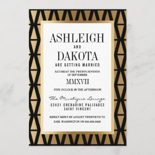 Invitation Mariage   Géométrique moderne Gold & Black