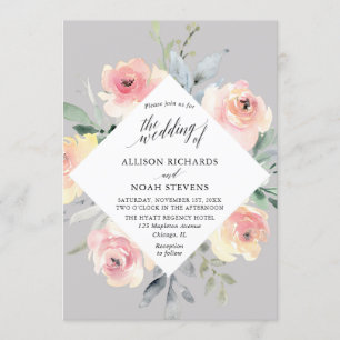 Invitation Mariage géométrique moderne gris rose