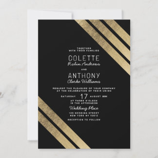 Invitation Mariage géométrique moderne or noir de luxe