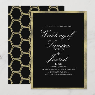 Invitation Mariage Géométrique Noir Faux Or Moderne