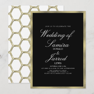 Invitation Mariage Géométrique Noir Or Faux Moderne