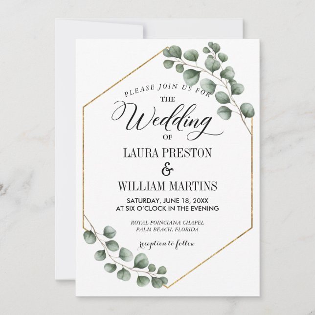 Invitation Mariage géométrique Parties scintillant Eucalyptus (Devant)