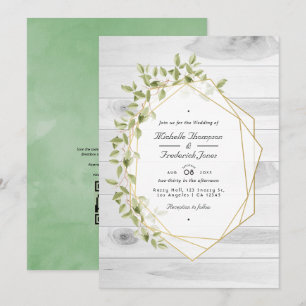 Invitation Mariage géométrique QR Code RSVP avec verdure rust
