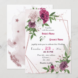 Invitation mariage géométrique romantique mauve rose