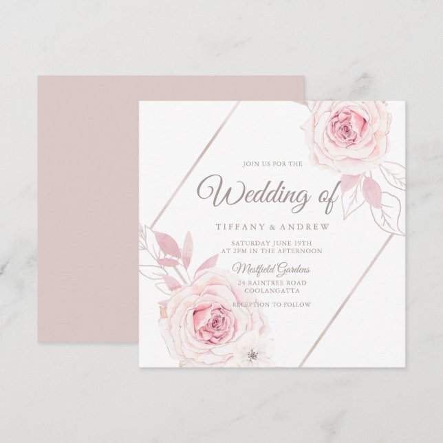 Invitation Mariage géométrique Rose Lavender Blush (Devant / Derrière)