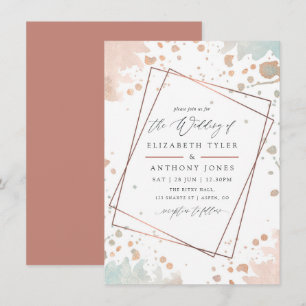 Invitation Mariage géométrique rose or et rose pâle
