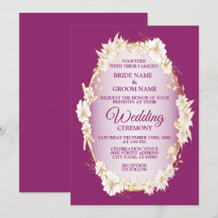 Invitation Mariage géométrique rustique floral blanc doré ros