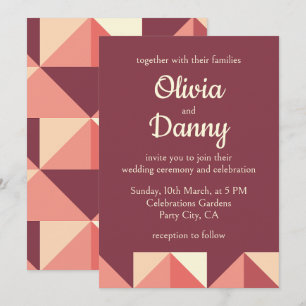 Invitation Mariage géométrique triangle rose violet