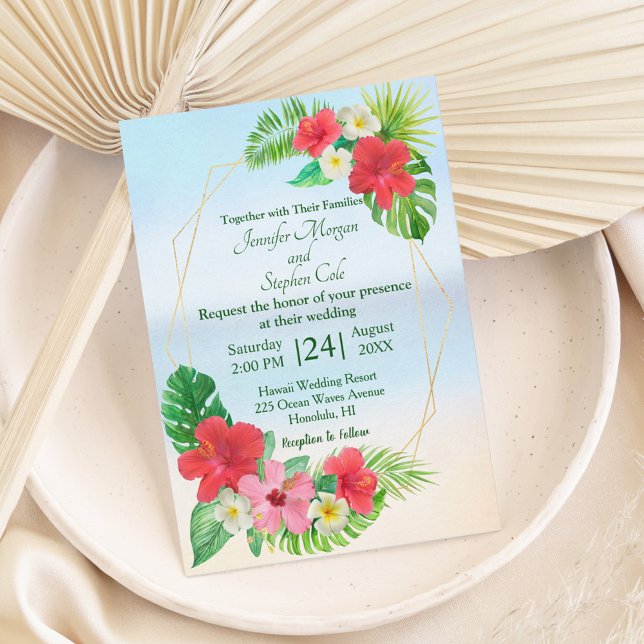Invitation Mariage géométrique Tropical Floral Gold (Créateur téléchargé)