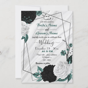 Invitation mariage géométrique turquoise bleu blanc et noir