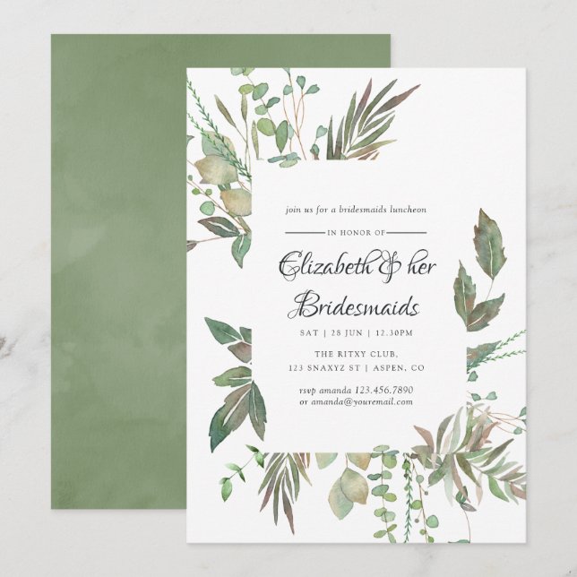 Invitation Mariage géométrique verdoyante Bridesmaids déjeune (Devant / Derrière)