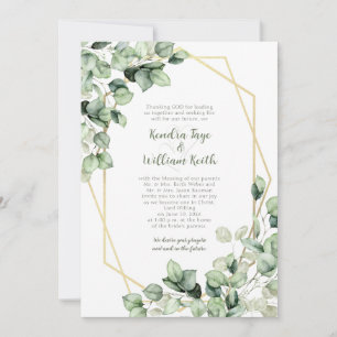Invitation Mariage géométrique vert sauge eucalyptus or