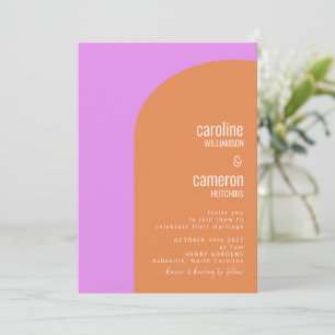 Invitation Mariage géométrique violet rose et orange rétro