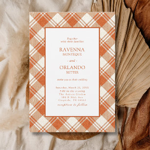 Invitation Mariage Gingham à carreaux orange rustique atténué