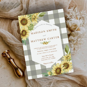 Invitation Mariage Gingham au Tournesol Rustique à carreaux d