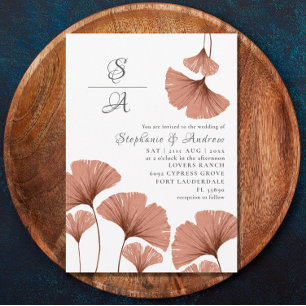 Invitation Mariage ginkgo aquarelle terracotta rustique  