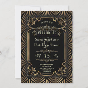 Invitation Mariage Glam Art Déco Or Noir Style Gatsby 20s